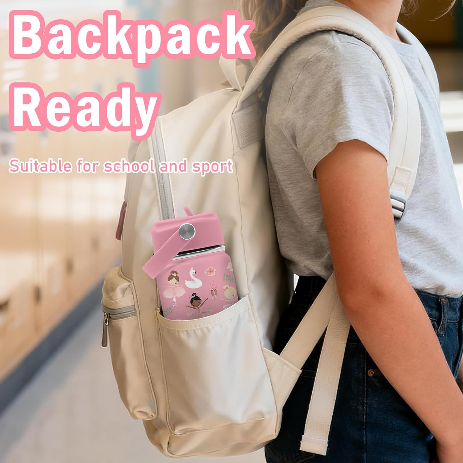 Ballet Water Bottle, 16oz Ballerina Girls Stainless Steel Insulated Water Bottle with Straw Lid, Ballerina Cup Tumbler Birthday Gifts for Kids Teen Girls School - Image 7