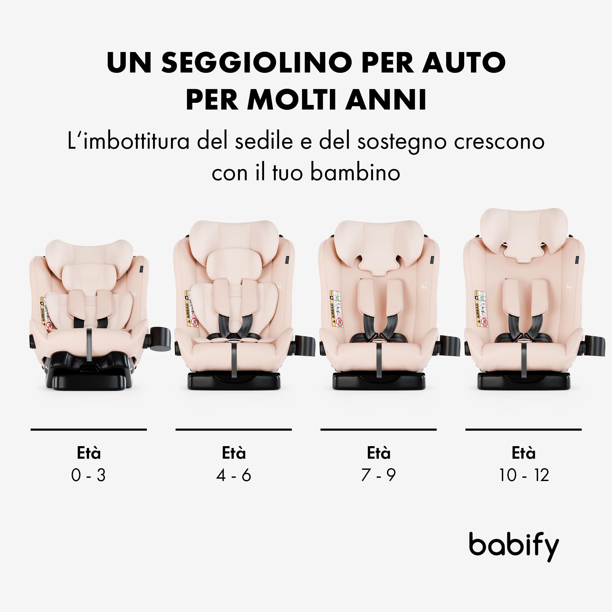 Babify Seggiolino Auto, Seggiolone Auto per Bambini da 40 a 150 cm, Seduta Auto Bimbi 3 in 1 Regolabile e Reclinabile, Seggiolino Auto Portatile, Resistente, Sicuro, Seggiolino Neonati Confortevole