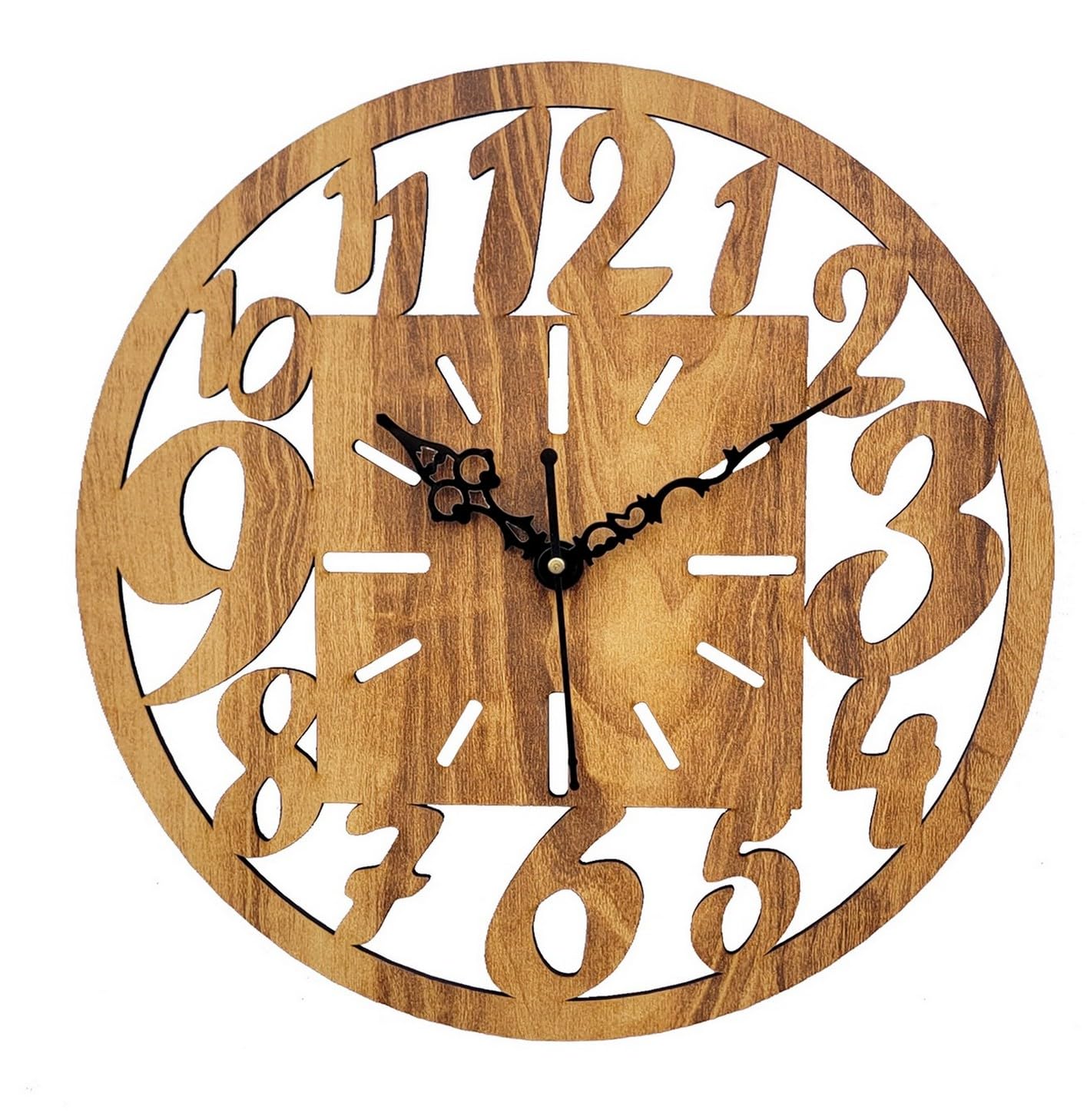 ADK Wooden Wall Clock, MDF Designer Wall Watch, Trendy Frameless Analog Hanging Home Decor Wall Clock for Bedroom Living Room Kitchen Drawing Room Office (Standard 30 x 30 Cm) 166