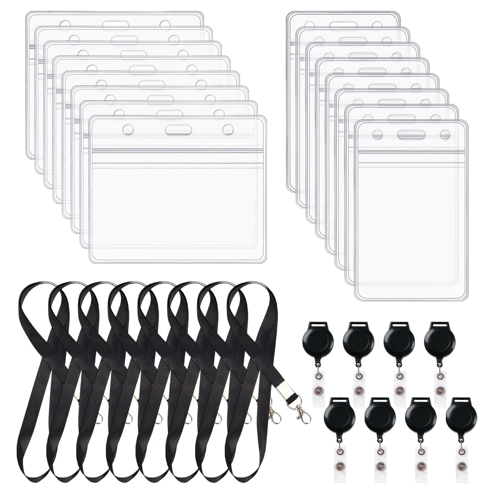 32 Piece Retractable Badge Reel Set,Black Lanyard ID Card Holders