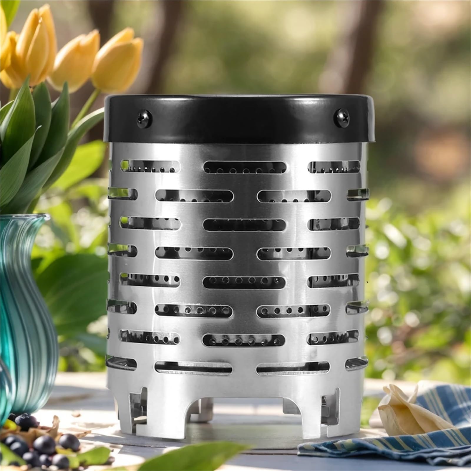 Stufa portatile a cherosene, 2 Pezzi Mini Stufa A Gas In Acciaio Inox Scaldavivande Portatile Copertura Riscaldante Da Campeggio Cappa For All'aperto, per le escursioni nel patio domestico(Black)