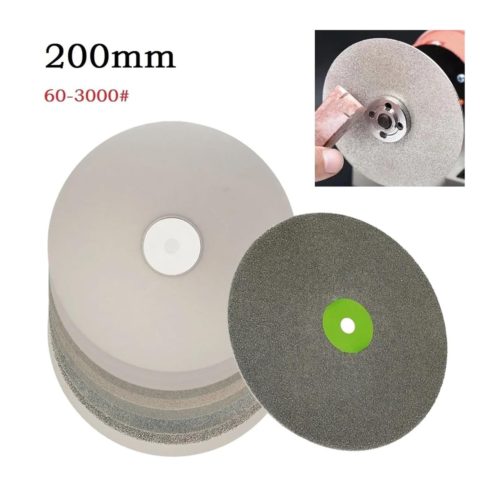 8Inch 200mm Diamond Coated Lapping Disc Grit 60-2000 12.7mm Hole Flat Lap Wheels Abrasive Grinding for Gemstone Jewelry-Rock(80 240 400)
