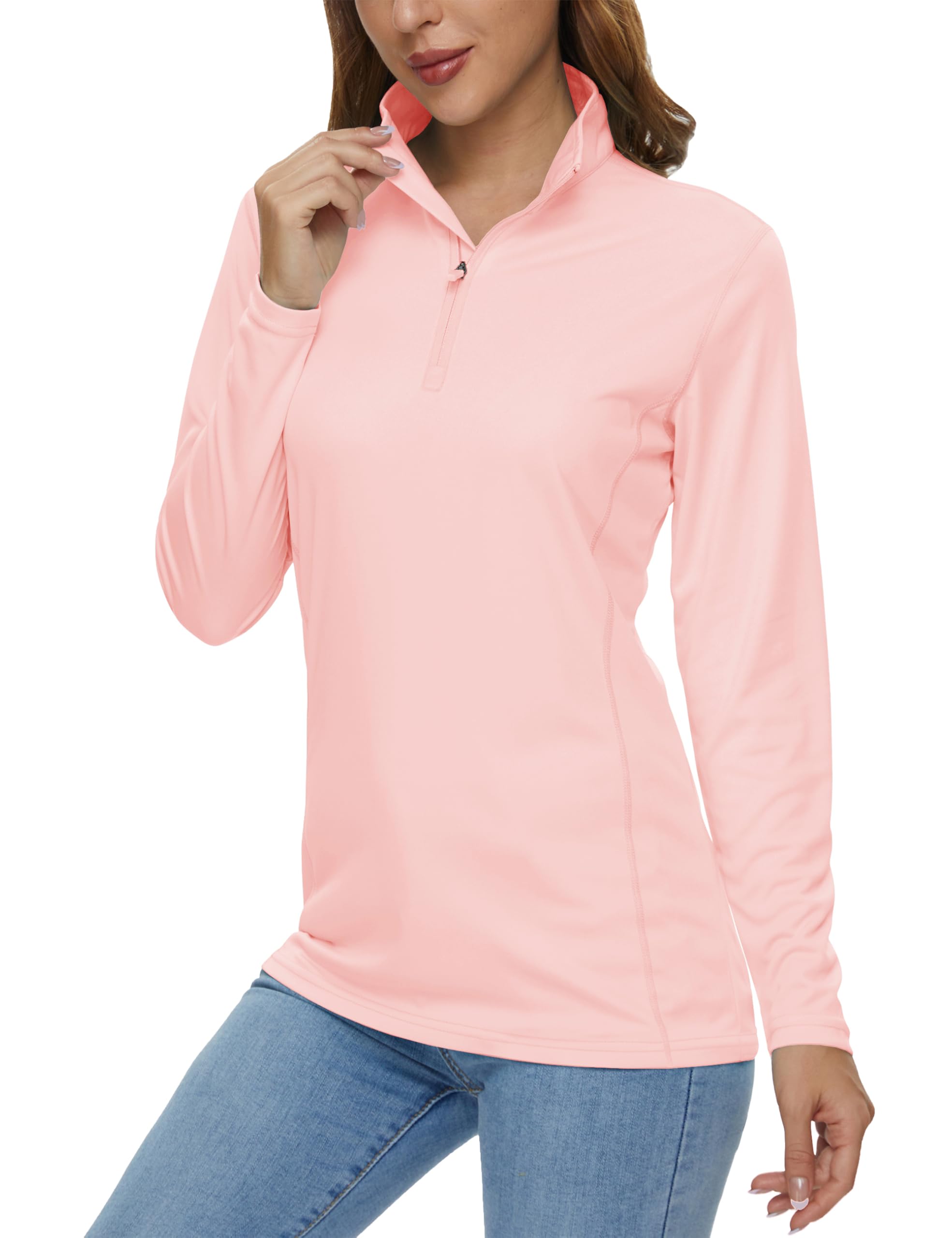 magcomsen Women's Shirts Long Sleeve 1/4 Zip UPF50+ UV Sun Protection Quick Dry Workout Hiking Athletic Shirts Rash Guard, Pink, Small-picture-40