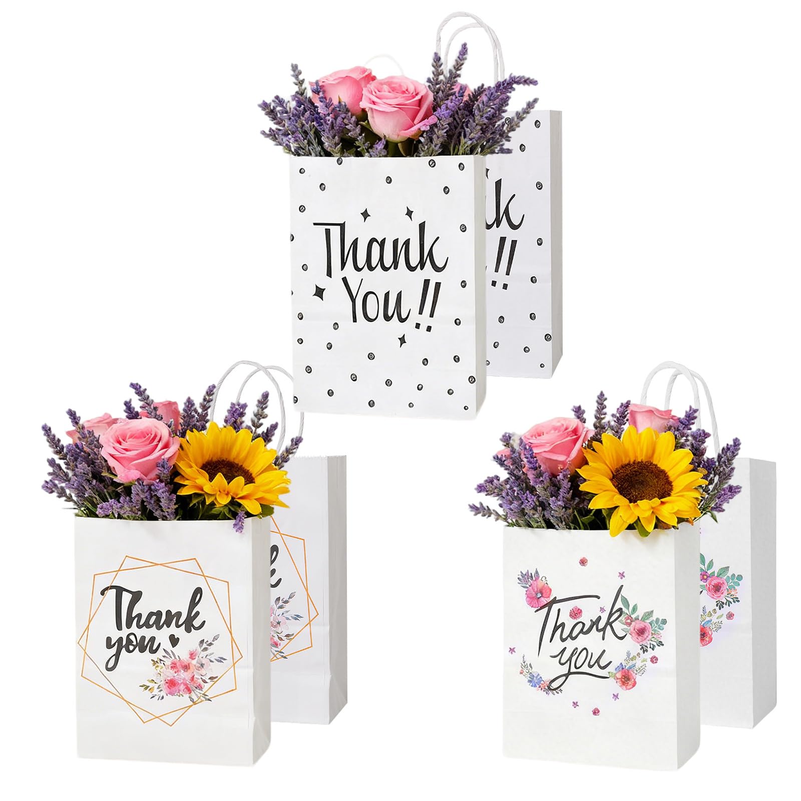 6 Pieces Paper Thank You Gift Bags with Handles, 8.27'' x 5.9'' x 3.15''/21 x 15 x 8 CM Wedding Gift Bags for Guests Party Favors Appreciation Birthday Employee Business Teacher Thanksgiving (6pcs)