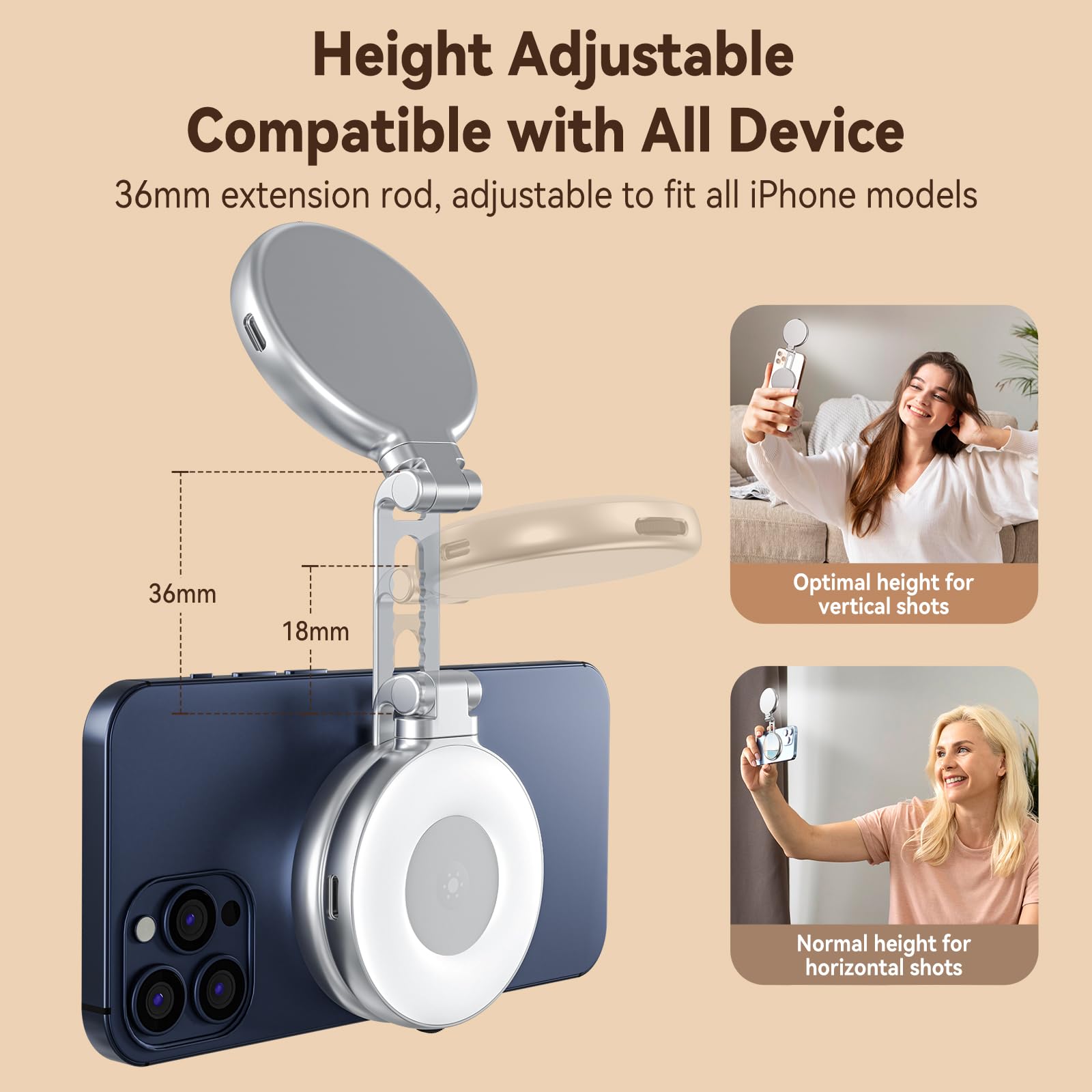 AFAITH C03 - Luce magnetica per selfie, compatibile con iPhone Magsafe, CRI97 360° LED Selfie Ring Fill Light con specchio per selfie/fotografia/TikTok/chiamate zoom/videoconferenze