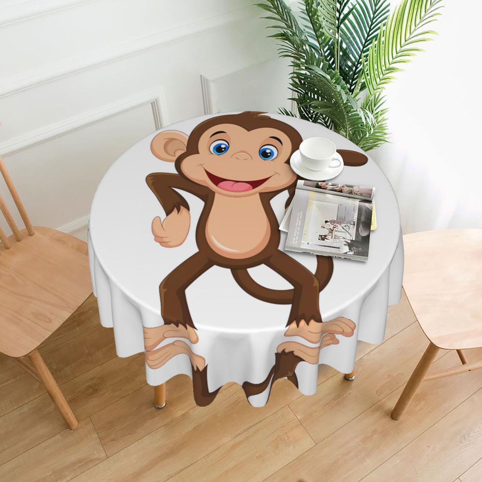 hhxvcv Cute Monkey Round Tablecloth – Dining Table Cover