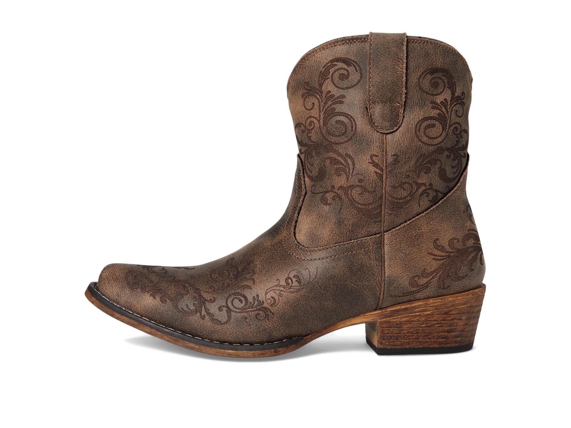 ROPER Womens Short Stuff Embroidery Snip Toe Casual Boots Ankle Low Heel 1-2'' - Brown'