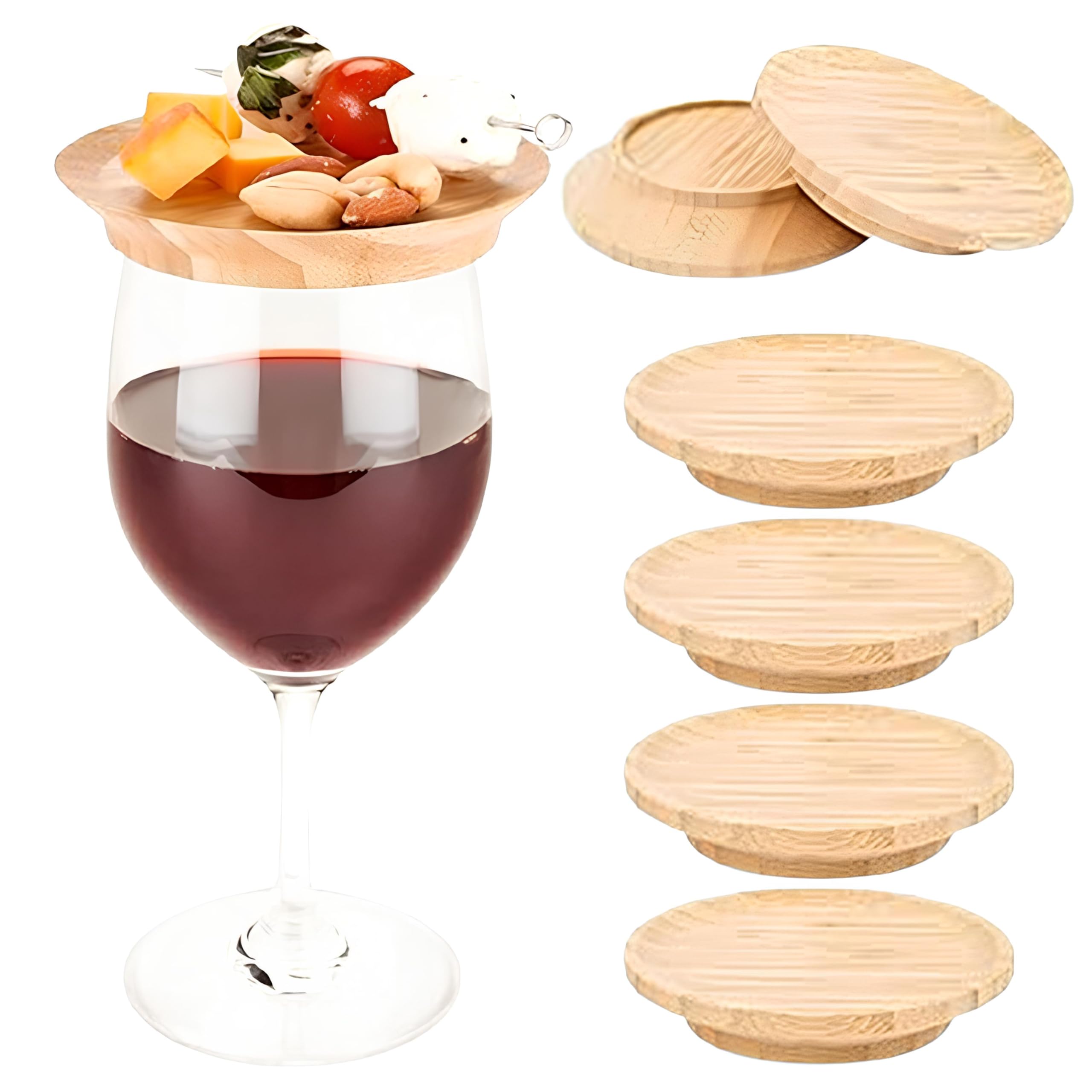 6 Stück Weinglas Topper Holz, Charcuterie Wine Glass Topper, Charcuterie Topper, Käseplatte Weinglas, Waschbar, Geeignet für Weingläser, Getränkebecherdeckel, Partyzubehör, Familienessen