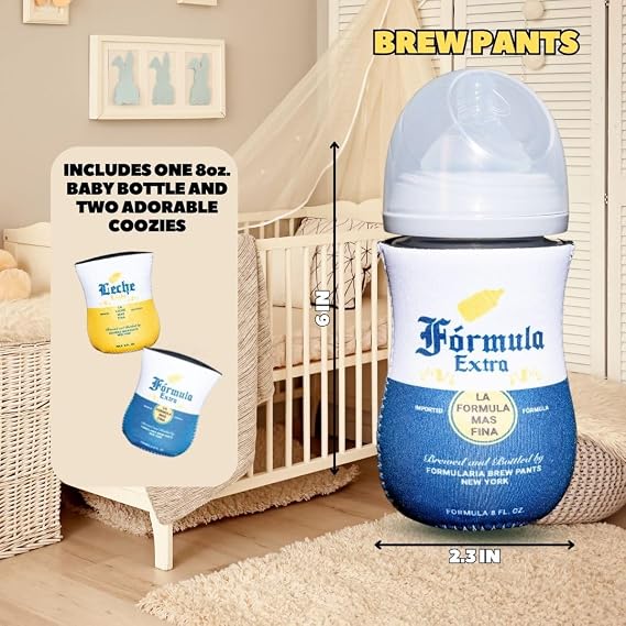 メキシカンビールをテーマにしたクージー 哺乳瓶用 - 新しい親や出産祝いへの面白いギフト - プレミアムデザインネオプレンクージー2個+bpa/鉛/フタル酸エステル不使用ボトル付属デザイン2