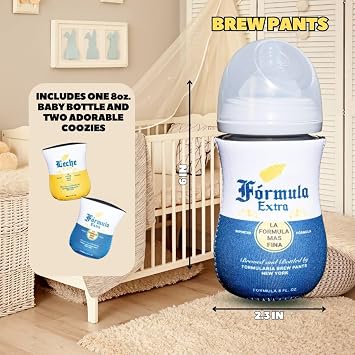 メキシカンビールをテーマにしたクージー 哺乳瓶用 - 新しい親や出産祝いへの面白いギフト - プレミアムデザインネオプレンクージー2個+bpa/鉛/フタル酸エステル不使用ボトル付属デザイン2