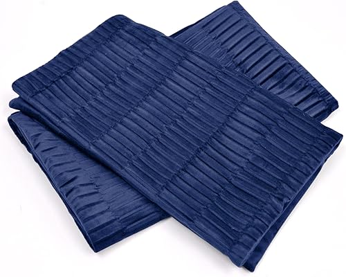 Miniatura 4 de Juego de 2 fundas de almohada decorativas de terciopelo a rayas plisadas de 14 x 26 pulgadas, funda de cojín rectangular suave y elegante para sofá,