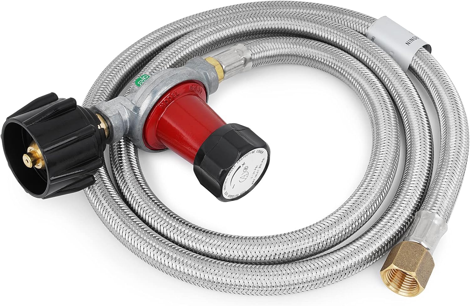 Stanbroil 0-30PSI High Pressure Adjustable Propane Regulator Type 1 Connection with 3/8 Female Flare Swivel Fitting and 48-Inch Stainless Steel Braided Hose Assembly Kit