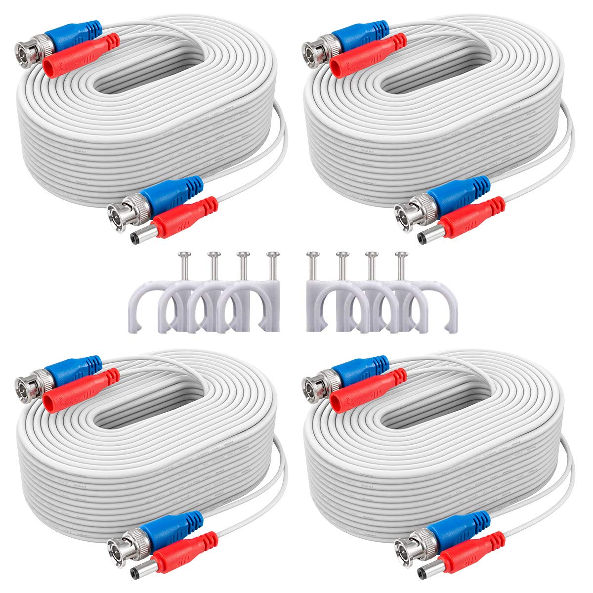 SANNCE 30m/90ft Câble de Video DC Power HD/AHD/TVI Préfabriqué Tout-en-Un BNC Vidéo 4pcs pour CCTV Caméra DVR Système de Sécurité Surveillance Enregistreur Blanc