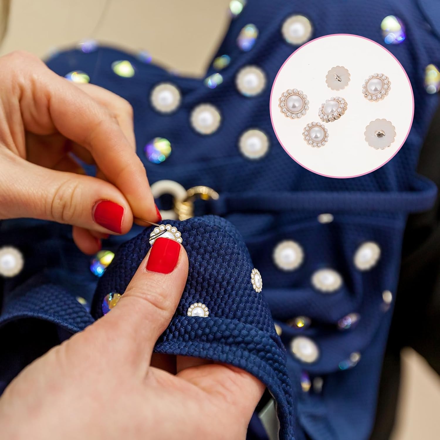 12 PCS Pearl Buttons - Vintage Metal Rhinestone Faux Pearl Buttons Set for Coats, Suits, Knitting, Sweaters, Sewing, Crafting & Handmade Projects - Image 5