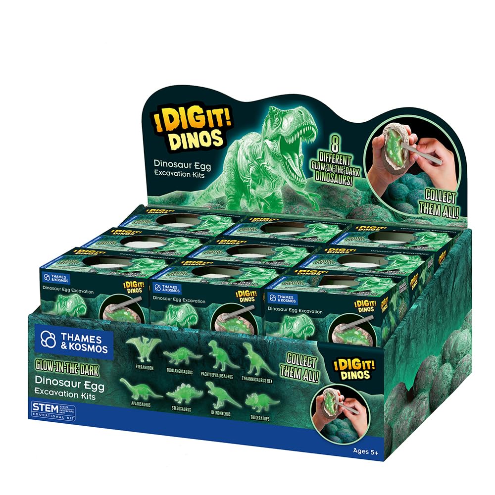 Thames & Kosmos I Dig It! Glow-in-the-Dark Dinosaurier-Ei-Ausgrabungs-Geschenk-Set, 18 Ausgrabungs-Sets in einzelnen Geschenkboxen, ideal für Gastgeschenke, Strumpffüller, Osterkörbe, ab 5 Jahren