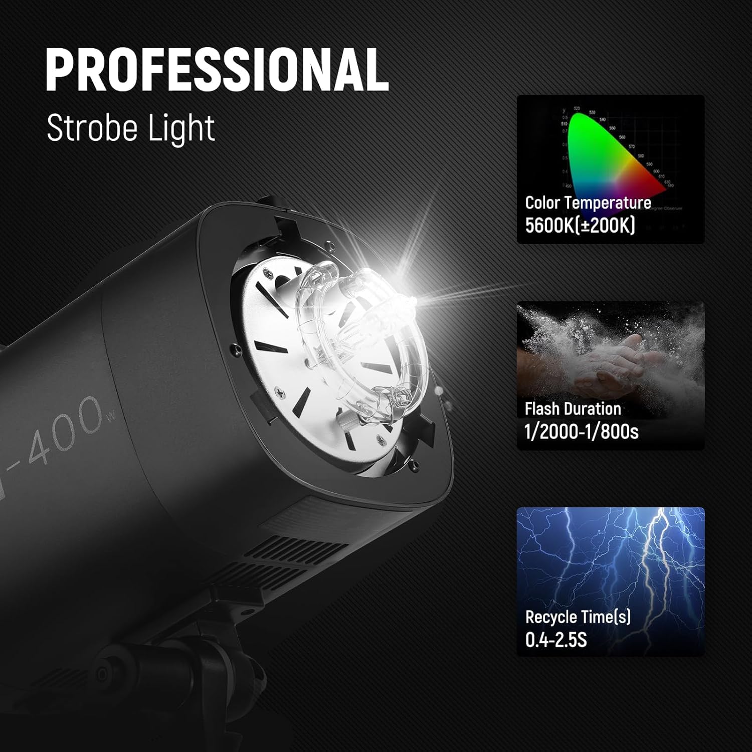 NEEWER 800 W Studio Monolight lampa błyskowa zestaw (2 szt.), S101-400 W 5600 K Studio Flash z lampą nastawczą 150 W/Bowens Mount/Softbox/stojak/reflektor/RT-16 wyzwalacz/torba do fotografii
