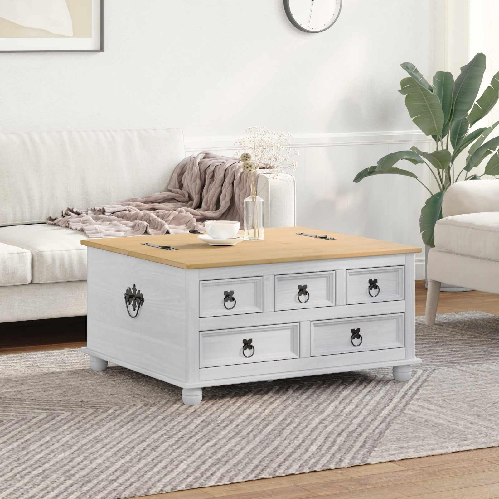 Caja de almacenamiento blanca 90 x 78 x 45 cm madera maciza de pino rústico baúl de madera con espacio de almacenamiento, caja decorativa, baúl de asiento, organizador para salón, dormitorio