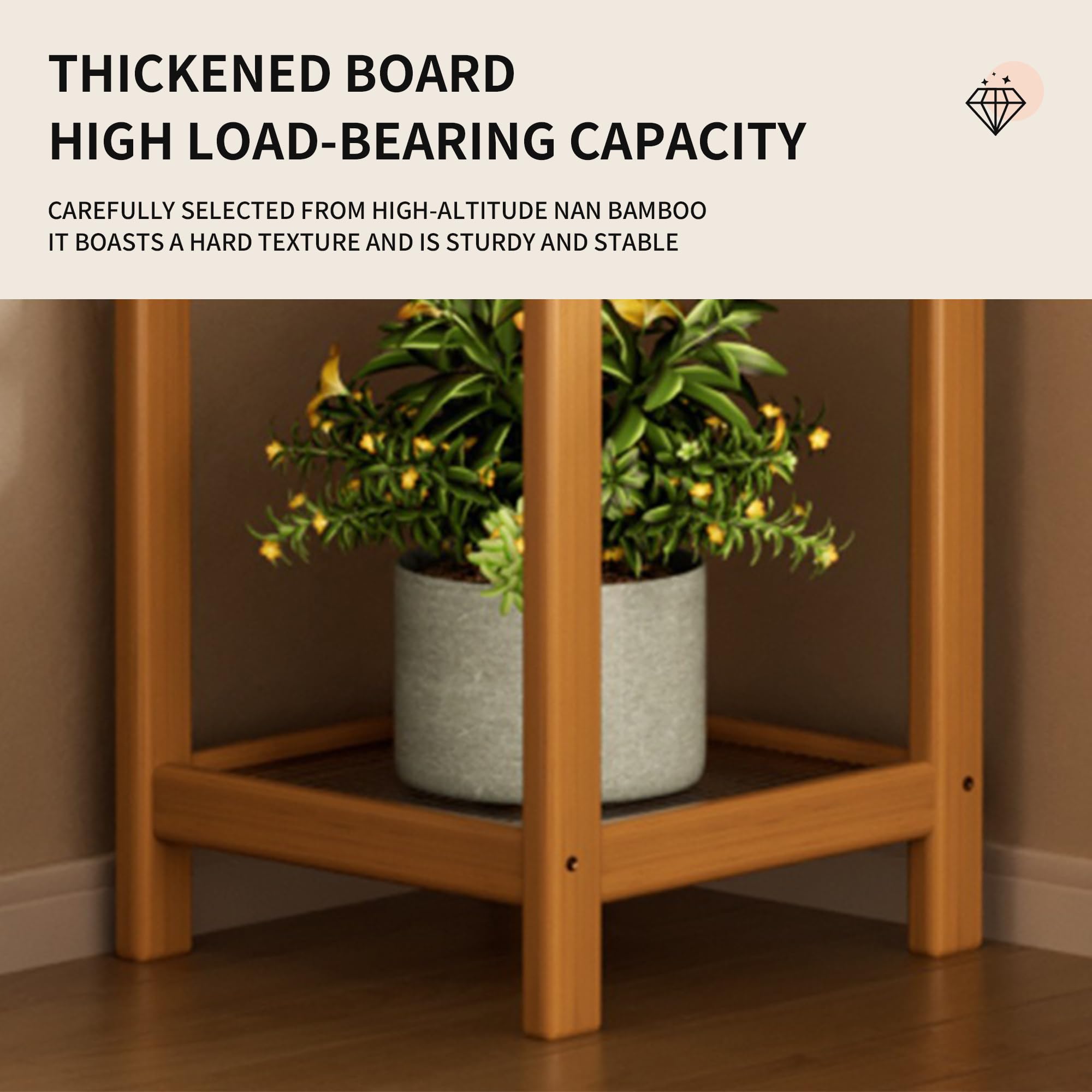 Soporte vertical cuadrado para plantas de interior, estante de bambú de 3 niveles para plantas de esquina, soporte para plantas de interior, estante de exhibición de macetas de flores para balcón
