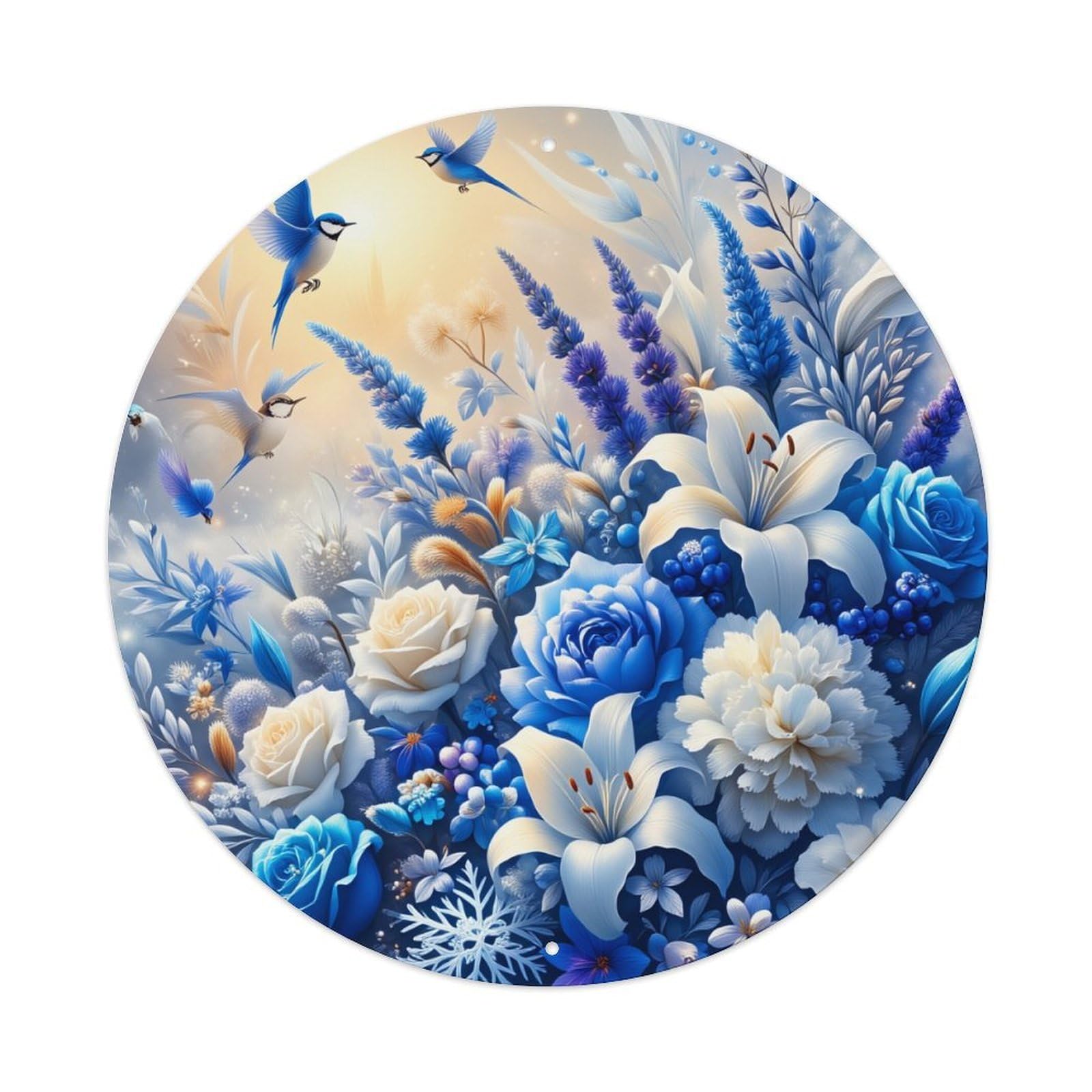 Jdfenggu Vintage Blue Floral Birds Sky Pattern Retro Metal Tin Sign, Metal Poster For Bar, Home, Man Cave, Kitchen, Laundry Room Art Decor 8X8 Inch