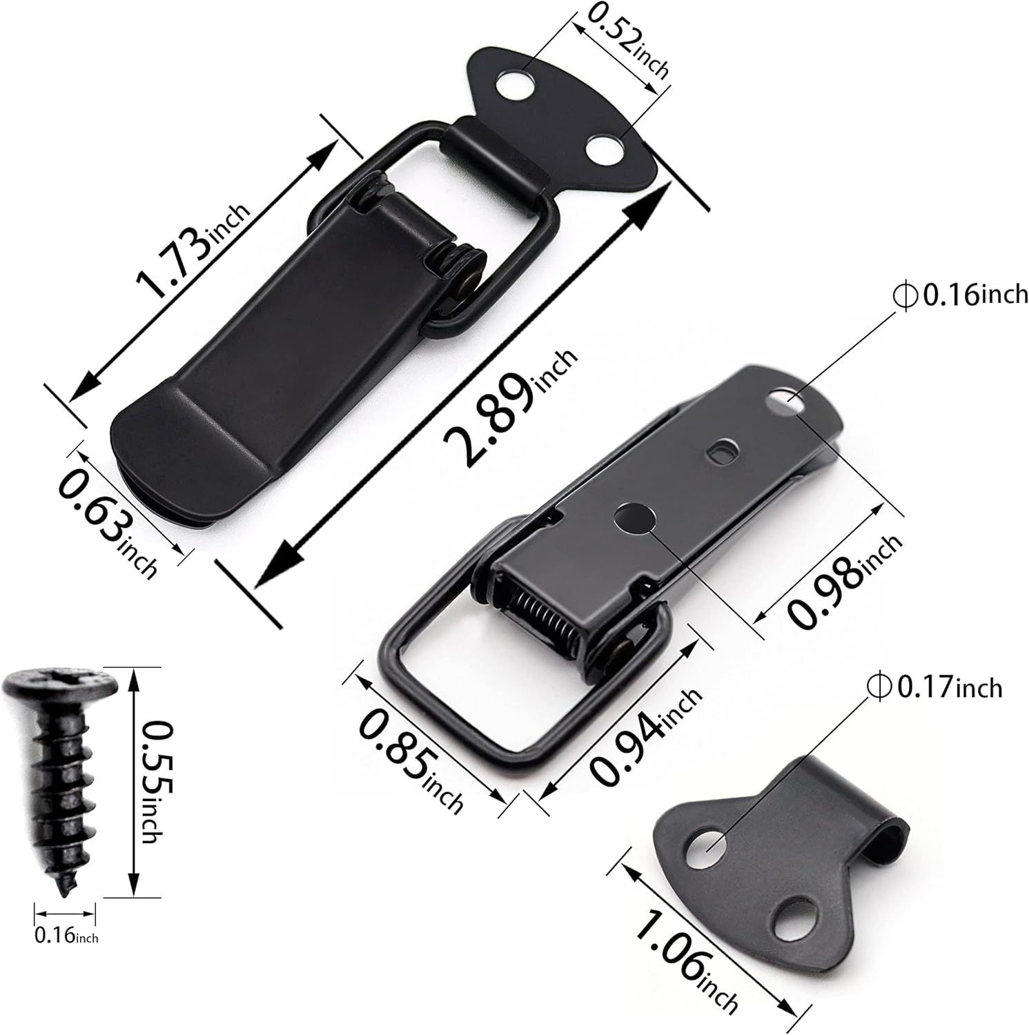 Lesnala 12 Set of Black Toggle Latch Stainless Steel Spring Toggle Lock Clasp Buckle Latch for Wooden Case Toolboxes Cabinet Chest, Latch Catches Hasps Clamps 75mm Overall Length with Mounting Screws
