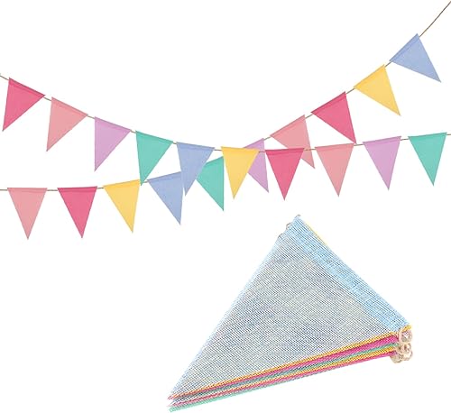 Miniatura 8 de Banderines reutilizables de 48 piezas de banderines multicolores de arpillera triángulo arco iris, banderines para exteriores, jardín, aula,