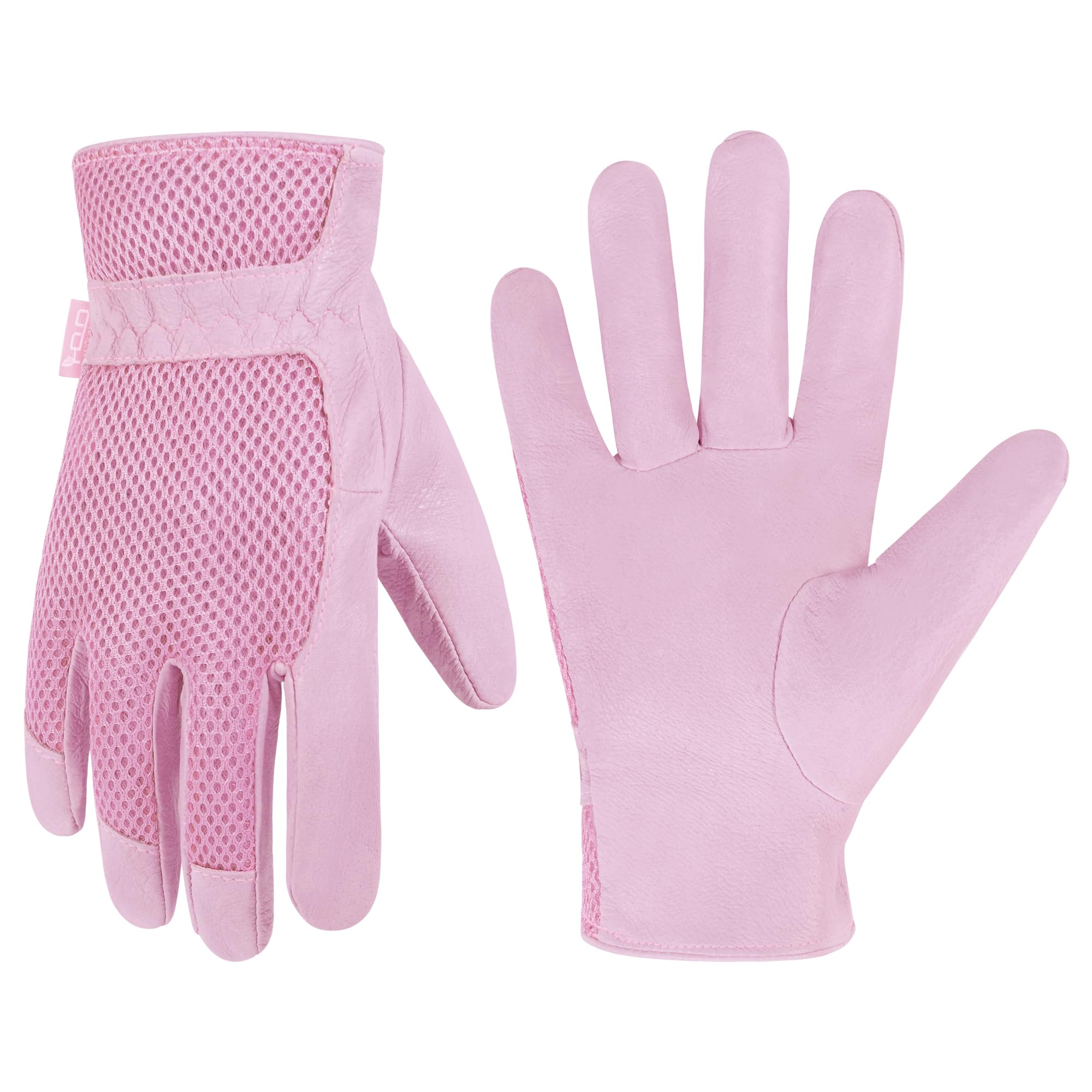 HANDLANDY Work Gloves for Women, Breathable Leather Gardening Glove for Yard Maintenance, Hand Protection with Touch Screen