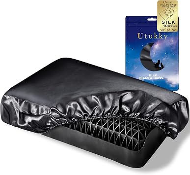 Utukky Silk Pillowcase with StretchFeatured on TVSingle Side 100% Silk Pillowcase, Washable, 16.9 x 24.8 in 43 x 63 cm, Reduces Bed Hair, Antibacterial, Odor Resistant, For Beautiful Hair and Skin
