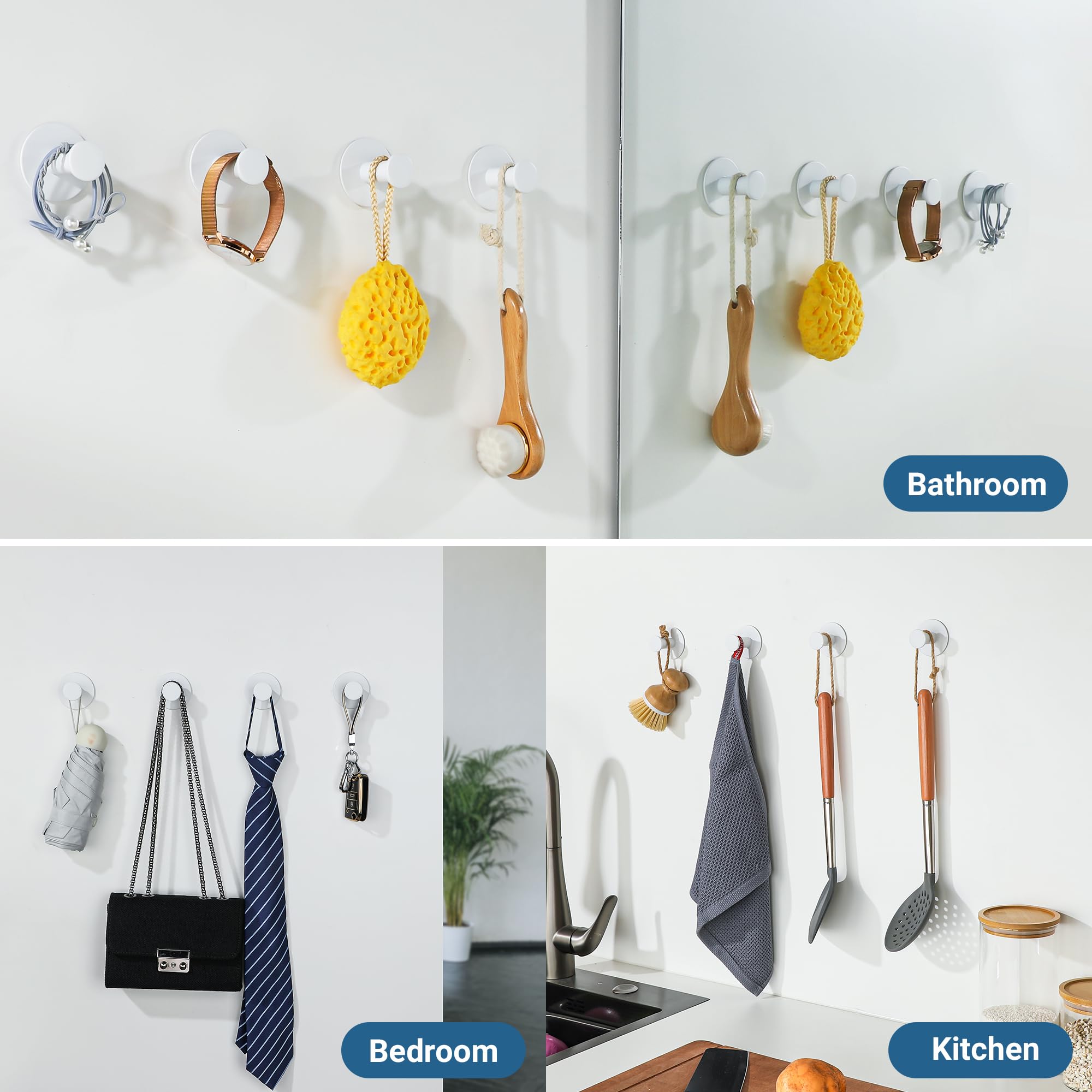 SAYAYO Ganchos Adhesivos para Pared, SUS304 Acero Inoxidable Ganchos para Colgar, Blanco Colgador Toalla Baño, Gancho Pared 2 Piezas para Baño, Dormitorio y Cocina