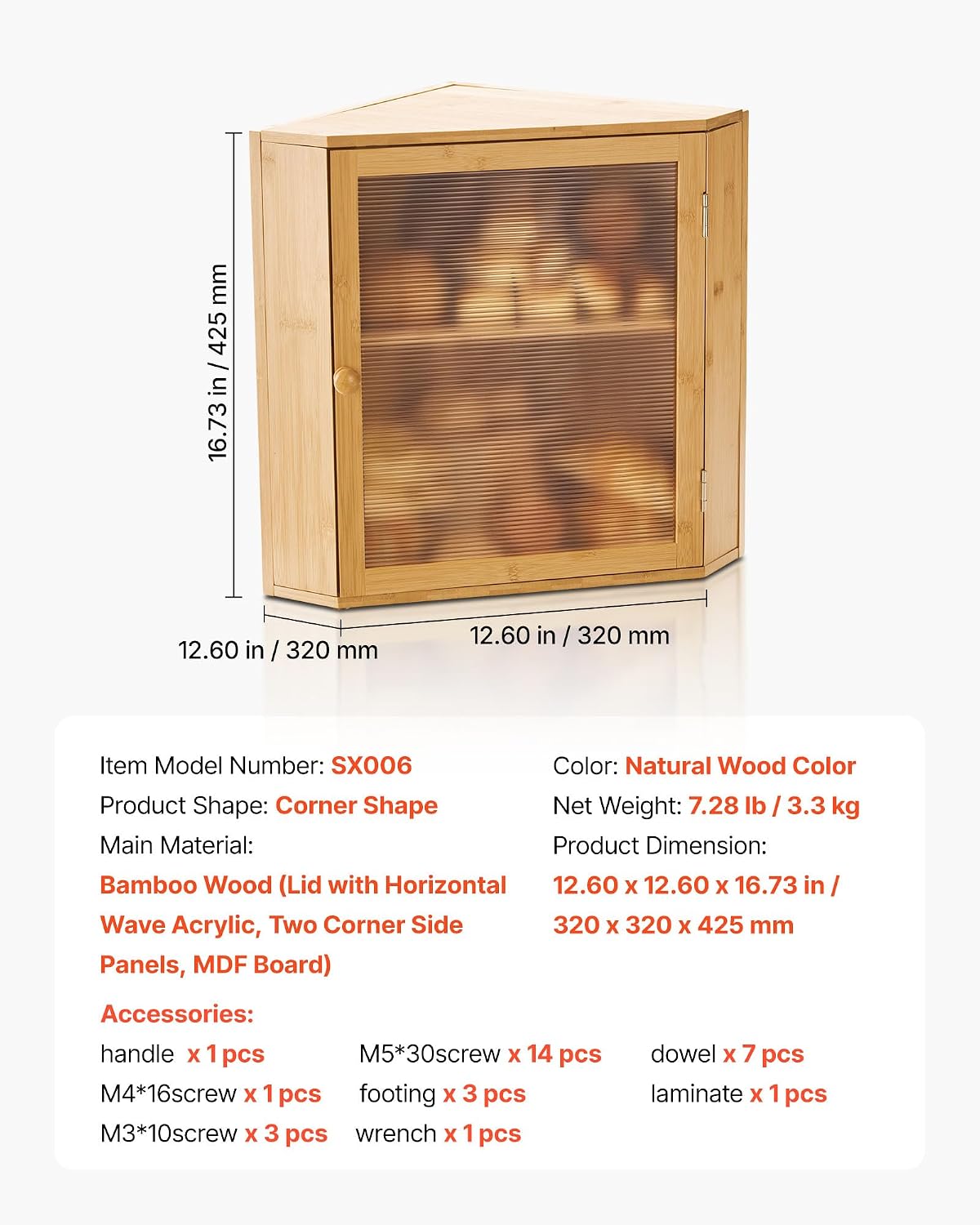 Product dimensions and included accessories