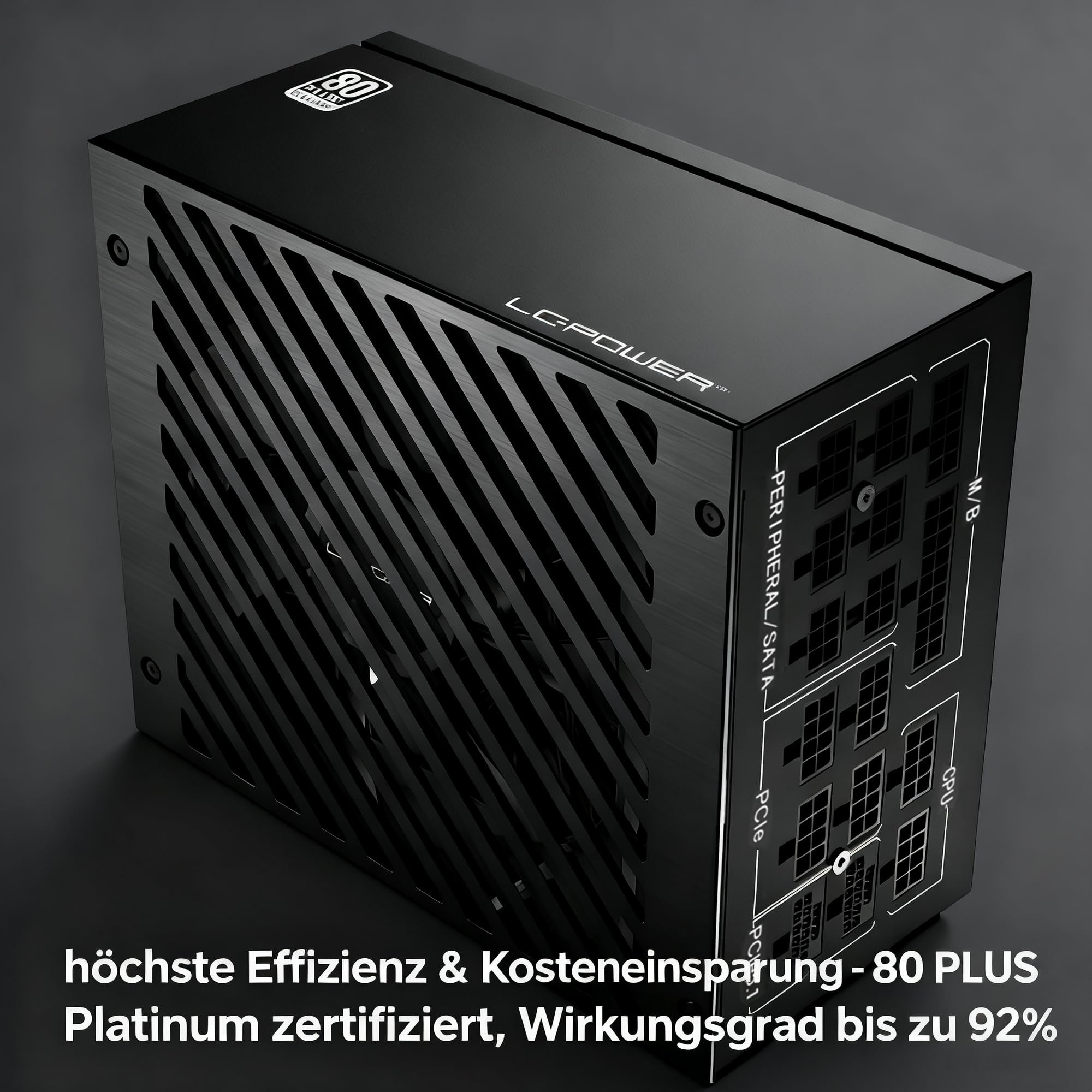 LC-POWER LC1200P V3.1 1200W PC Netzteil, 80 Plus Platinum Effizienz, ATX 3.1-Netzteil, PCIe 5.1 Kompatibel, Vollmodular, 135mm Lüfter, Leiser Betrieb für Gaming-PC und Server