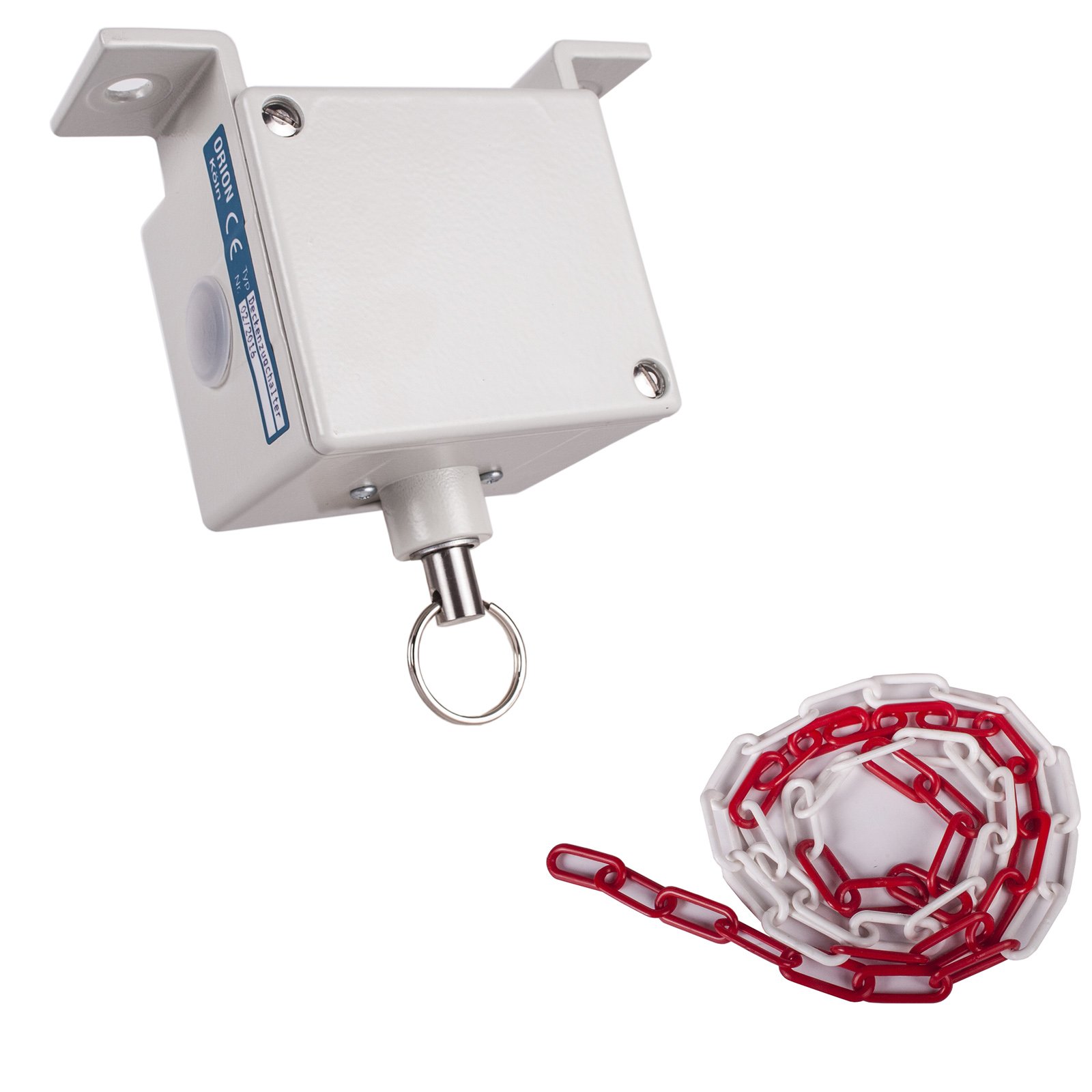 ATTAS Interruptor de tirador de techo (pulsador) con cadena de plástico rojo y blanco para aparcamiento, garaje, puertas y sistemas de barreras
