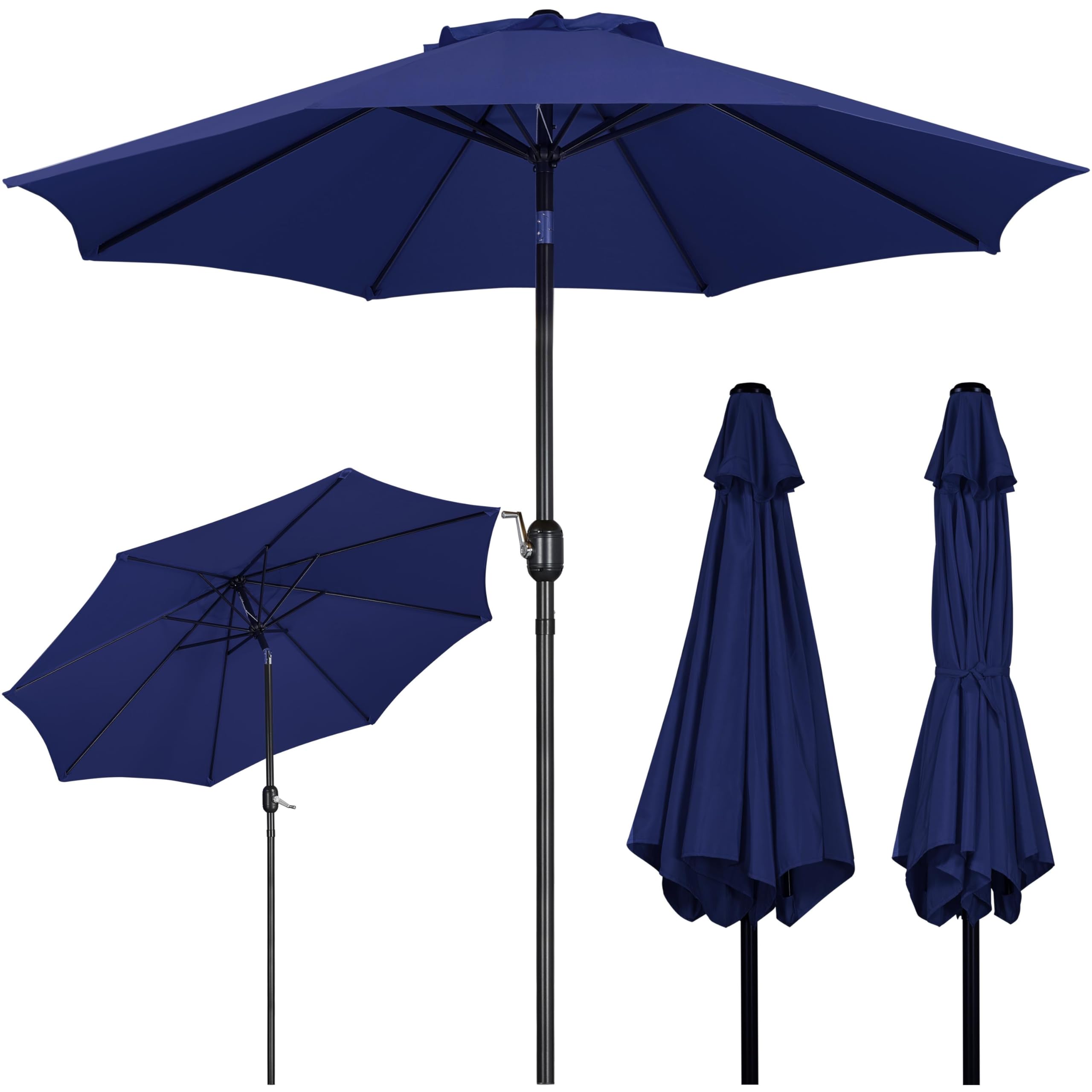 Yaheetech Parasol przeciwsłoneczny Φ 270 cm z korbą, parasol ogrodowy, składany, wychylany, z 8 żebrami, parasol tarasowy, ochrona przed słońcem, granatowy