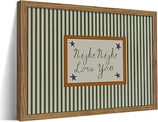 Vintage Green Wall Art, Mid Century Night Night Love You Stripe Canvas W...