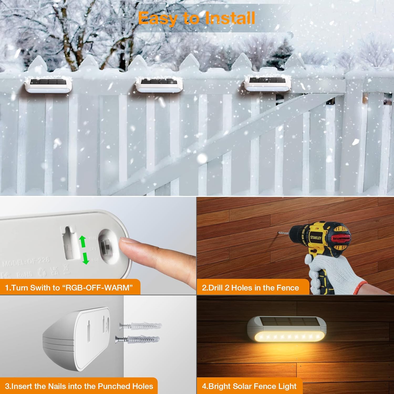 Ahaorigin Solar Outdoor Lights 4 Pack, Bright Solar Fence Lights with Multi-Color Changing & Warm White Mode, Upgraded Solar Step Lights Outdoor Waterproof for Garden Deck Post Stair Yard and Wall