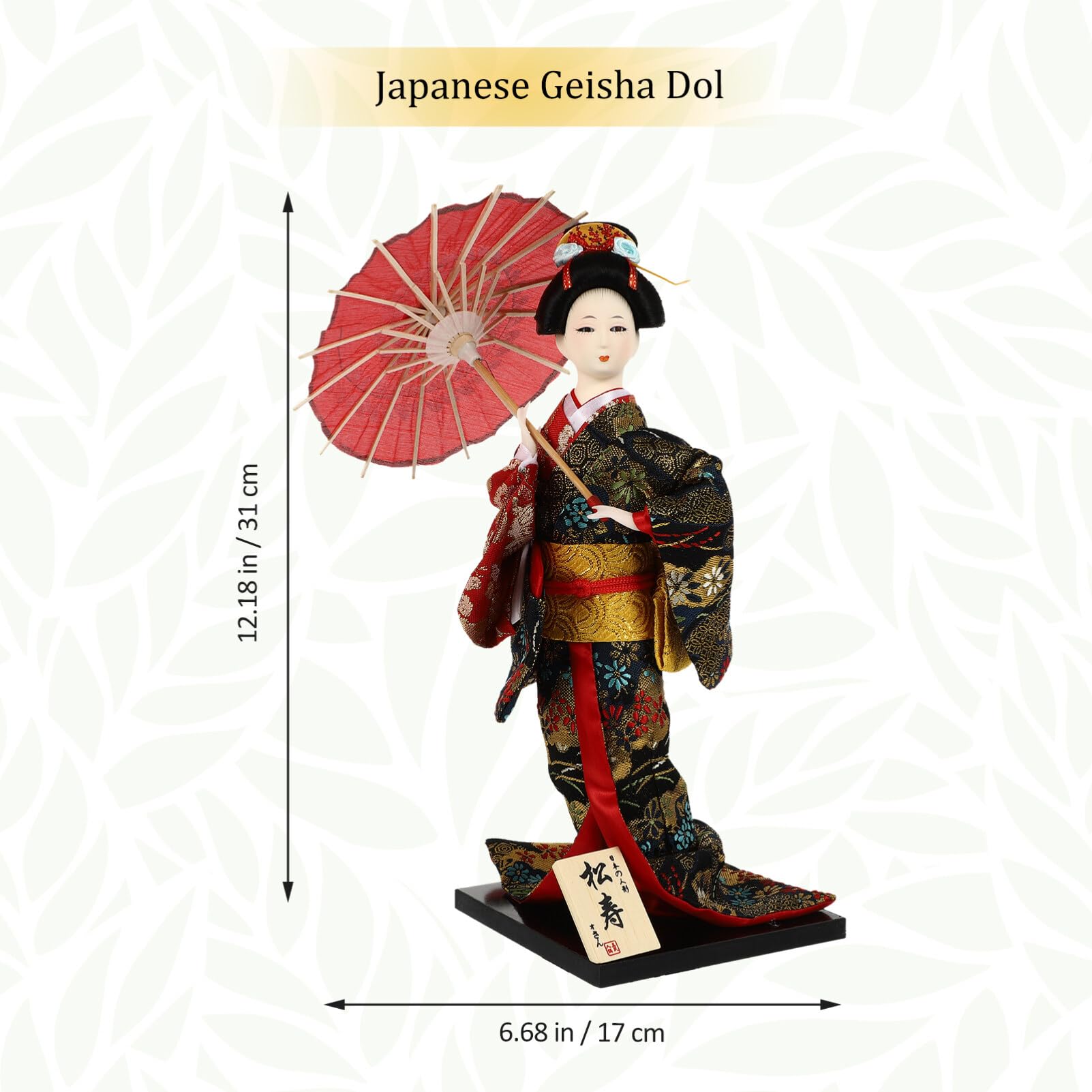 Bambola Geisha Giapponese in Legno Artigianale 12.20x4.72x4.72In Decorazione Desktop Kimono Figurina da Collezione