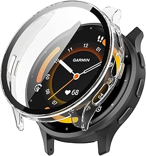 جراب صلب من البولي كربونات بحماية للشاشة لساعة جارمين فينو 3 (45 ملم 2023)، جراب حماية شامل مضاد للسقوط بطلاء كهربائي من فاشون مانيا (شفاف)