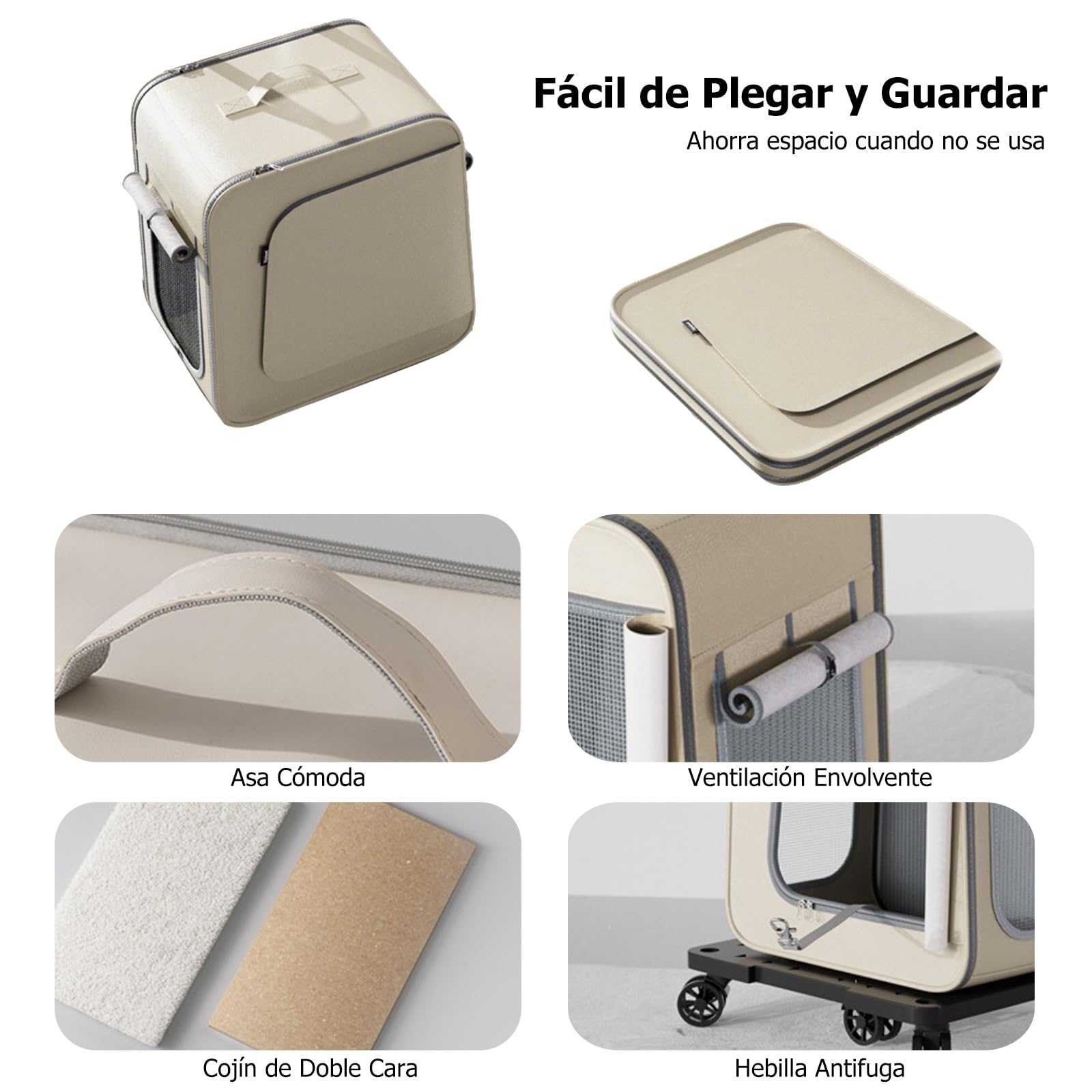 PETCUTE Transportín con Ruedas para Perros 3 en 1,Mochila Plegable ara Gatos Grandes y Perros Pequeños,Transportín de Viaje para Mascotas con Alfombrilla Extraíble,Arnés Interno,Carga Máxima 10kg