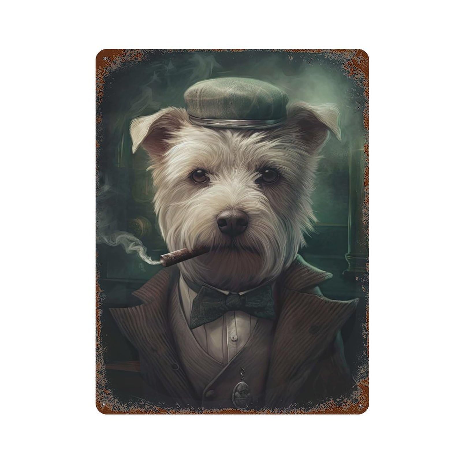 Rustic Tin Plaque with Westie Dog The Gangster Design 15.7"x11.8", for Cafe, Home Bar And Lounge Decor, Industrial Home Decor