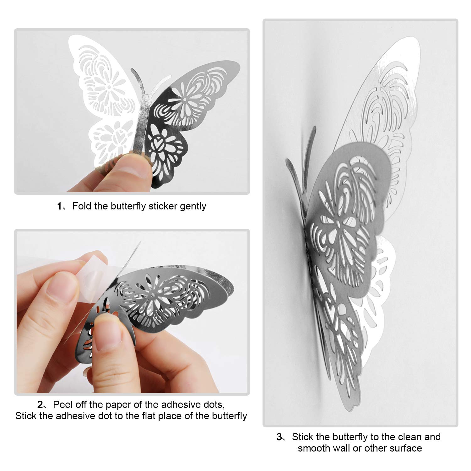 48 Adesivi Farfalle 3D Per Parete - Oro, 3 Misure, Per Feste E Decorazioni Camera, Facili Da Applicare - Foto 4