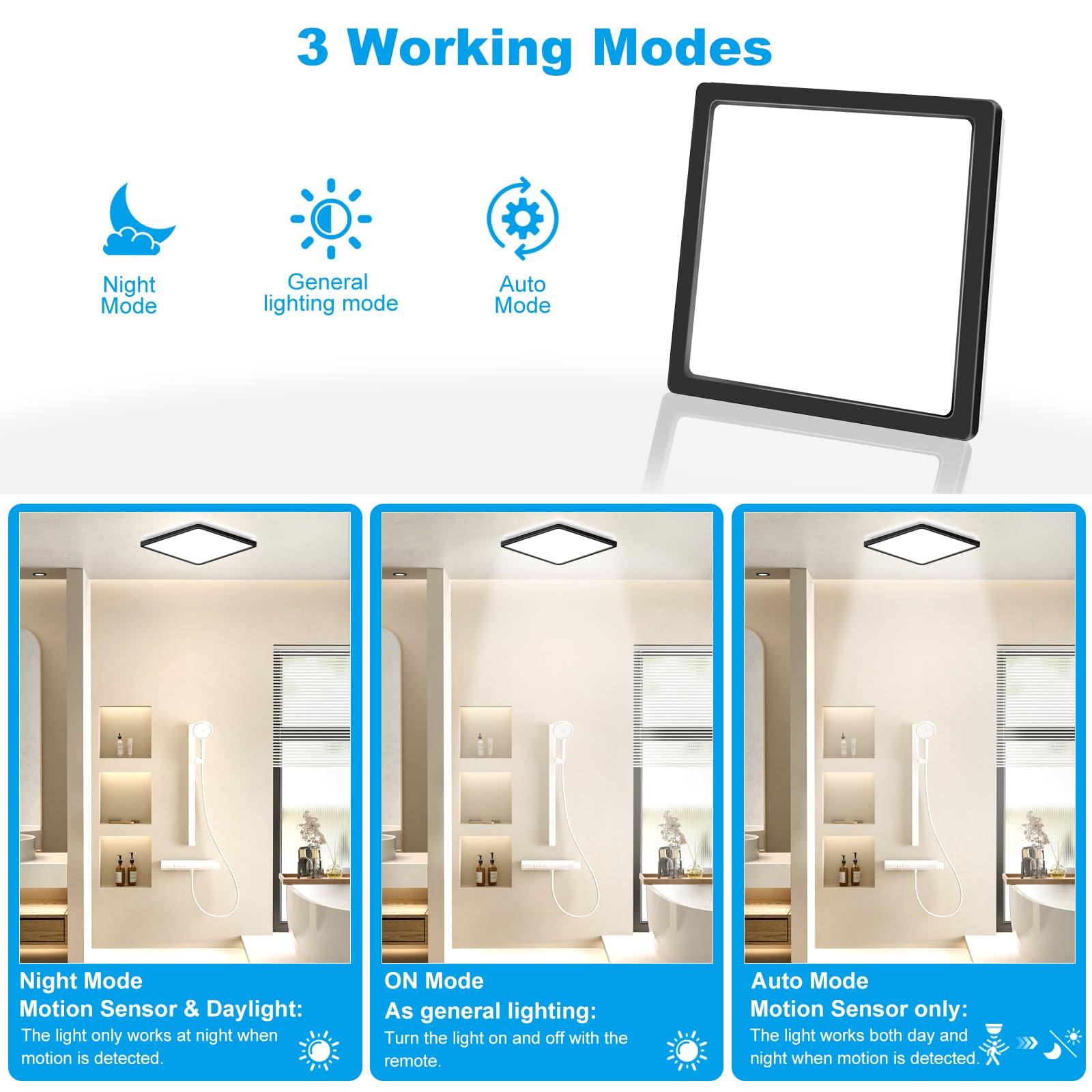 2PCS LEZOE LED Deckenleuchten mit Bewegungsmelder, 24W 2400LM Radar Sensor LED Deckenlampen Dimmbar Fernbedienung, 3000K/4000K/6500K Sensorlampe Für Bad, Treppen, Keller, Flur, Diele 30*2.5CM Schwarz
