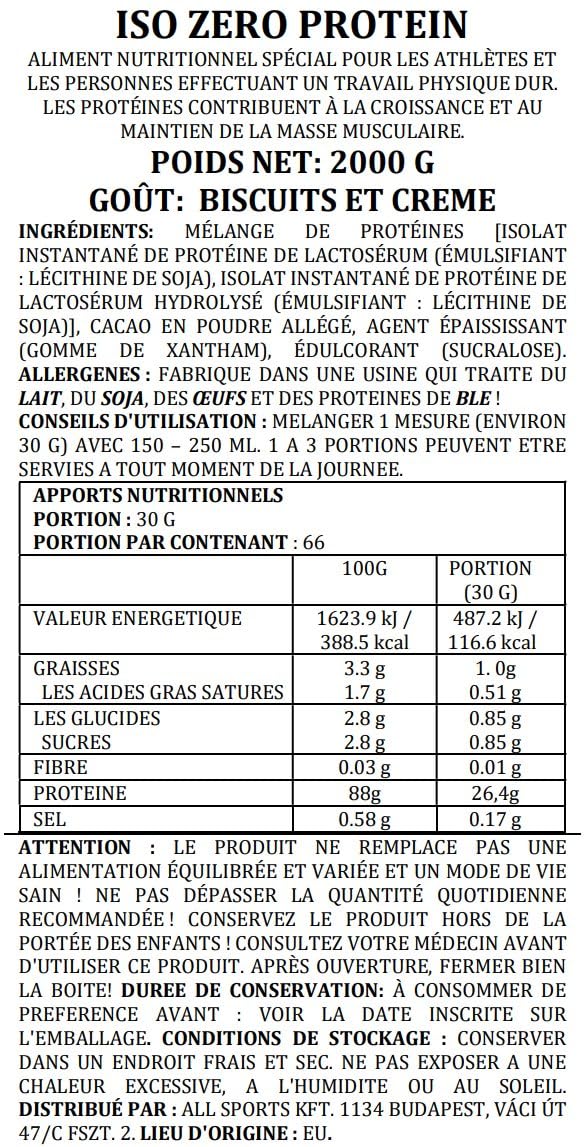 All sports lab Iso Zero - Proteina per biscotti e crema, 2 kg