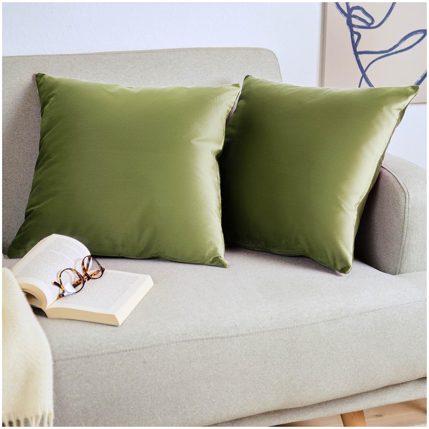 Blumtal Set di 2 Federe Cuscini Divano 40x40 cm in Velluto, con Chiusura Lampo Invisibile, Eleganti Copricuscini Divano in Morbido Velluto,Taglia 40 x 40, Verde