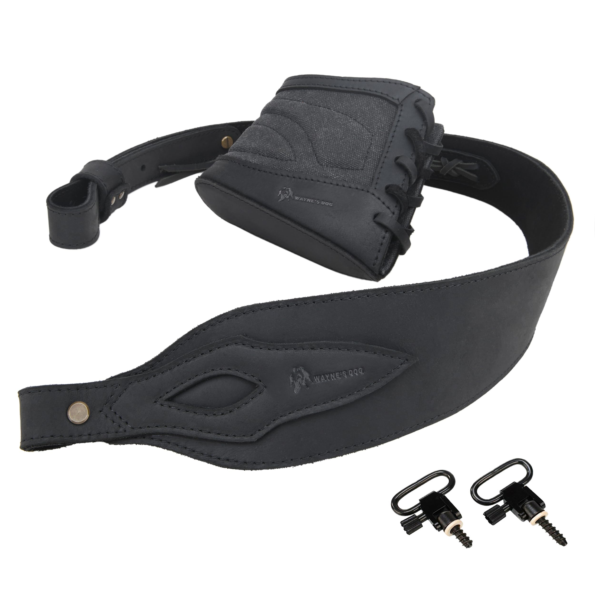 WAYNE'S DOG Slip On Recoil Pad with Sling, Canvas Leather Buttstock Extension Recoil Pad with Hunting Straps (Black)