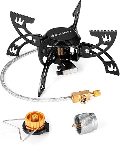 Odoland Estufa de camping portátil de 3800 W, estufa de gas ligera, estufa plegable para mochileros con caja de EVA compatible con tres tipos de