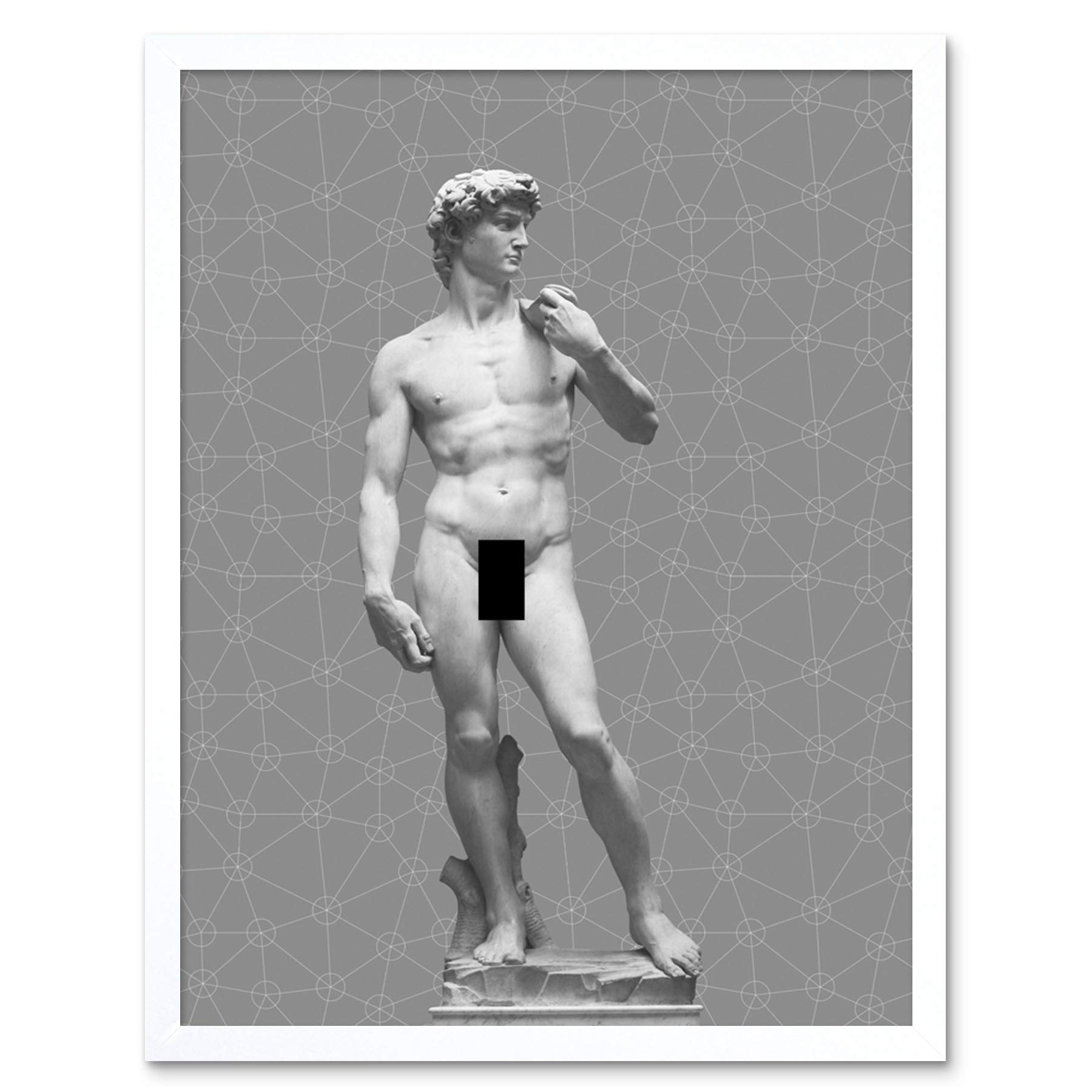 Artery8 Statue of David by Michelangelo Classic with Abstract Art Geometric Grey Art Print Framed Poster Wall Decor 12x16 inch