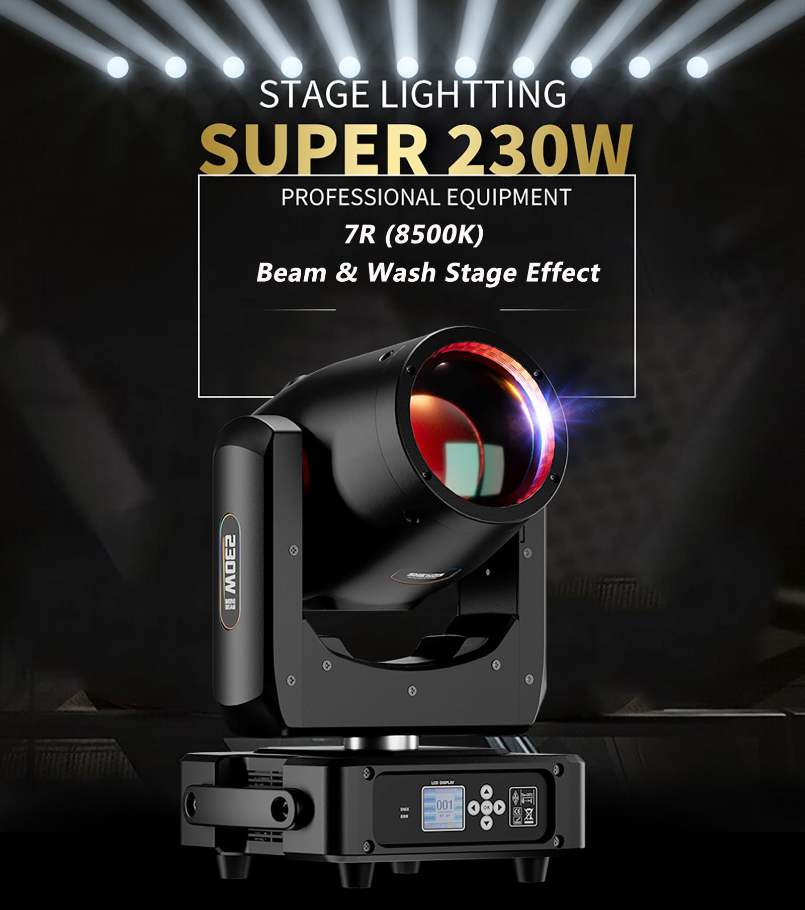 SHEHDS Moving Head Stage Lights Bulb 230W 7R (8500K) 14Gobos 14 Colors Wash/Beam/Frost/Rainbow Stage Effect 1.2° ~ 30° Beam Angle 8-Facet Prism DMX512 Sound Activated DJ Lights
