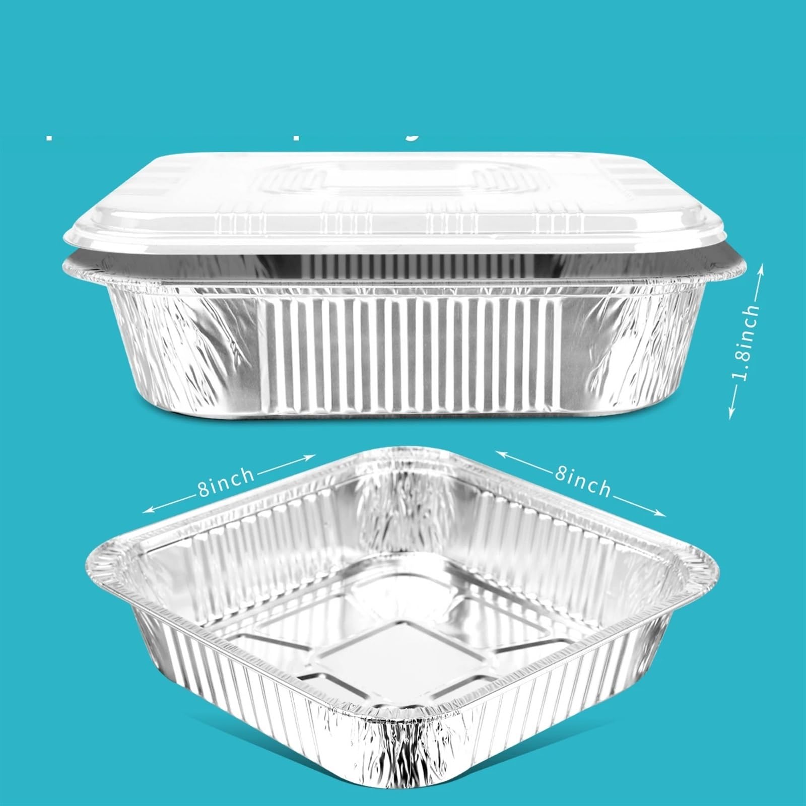 Utensilios de Cocina Desechables Olla de Aluminio con Tapa 8x8 Pulgadas - Papel Adecuada for cocinar, Fiestas, Hornear Pasteles, Pan casero for y(with Lids,100pcs)