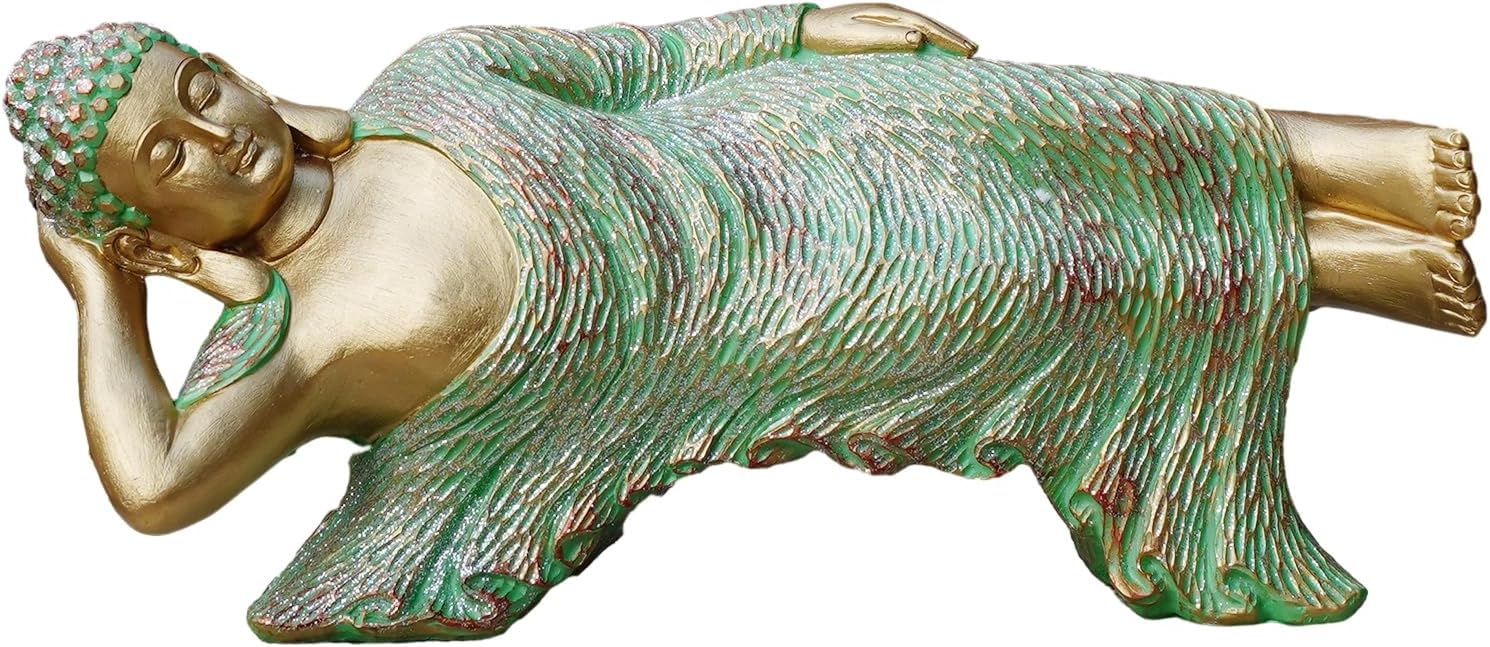 Green Buddha Statue Outdoor - Reclining Buddha Figurines Meditating Decorations, Zen Decor for Garden,Patio, Balcony, Porch, Yard Art Ornament Gift