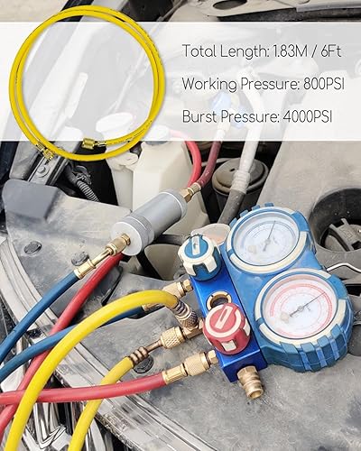 Miniatura 8 de Manguera de 38 pulgadas de diámetro azul para R410A y todos los refrigerantes comunes, manguera de refrigerante de presión de trabajo de 800 PSI 38