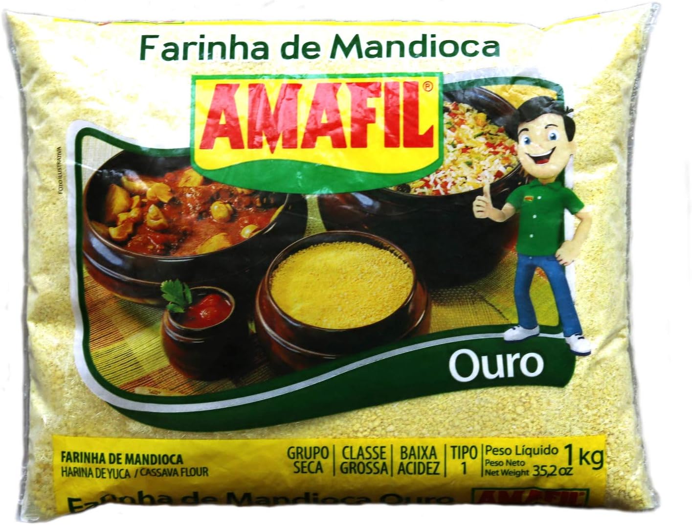 Amafil Toasted Cassava Flour Gold Coarsie 35.2oz | Farinha De Mandioca Torrada Ouro 1kg | Farinha de Mandioca Ouro | Amafil